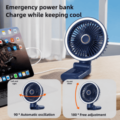 New 9000mAh 4-Speed Oscillating LED Desk Fan,Portable Stroller Fan/Foldable Hanging Clip Fans,Handheld Fans,Personal Rechargeable Small Fan for Home Travel Camping,11inch,Blue