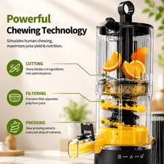 Hicloud 200W Juicer, Cold Press Juicer with 4.4" Large Feed Chute, Electronic 5-Speed Masticating Juicer Machines for Whole Vegetables & Fruits, High-yield Juice Maker, Easy Clean