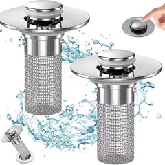 Bathroom Sink Drain Strainer (2PCS), Pop-up Sink Drain Strainer with Removable Stainless Steel Strainer Basket Hair Catcher, Bathroom Sink Strainer for Bathroom Sink Stopper Replacement.