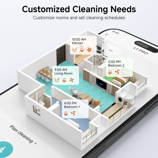 PrettyCare Robot Vacuum and Mop Combo Cleaner 9000pa,85 Days Self-Emptying & Recharging Station with 3D Home Mapping for Debris/Stain/Hair/Pet, L1 PRO
