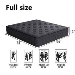 Tryagat 12” Full Hybrid Mattress in a Box, Medium Firm Full Size Mattresses, Cooling Gel Memory Foam Mattress with Individually Wrapped Pocket Coils, Pressure Relief