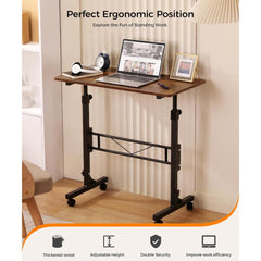 KLSMYHOKI Standing Desk, Adjustable Height 31.5" x 16" Rustic Mobile Table with Wheels, Height Range 27"-43.5" for Home Office