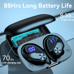 VEAT00L V6 Bluetooth Headphones Wireless Earbuds 88Hrs Playback Sport Ear Buds with Earhook Digital Display Charging Case IPX7 Waterproof Earbud Deep Bass Running Earphones for iOS Android Cellphone