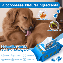Moonsun 20 Pcs Pet Wipes for Dogs & Cats, Plant-Based Deodorizing Glove Wipes, Hypoallergenic & Alcohol-Free, No Rinse for Paws & Body