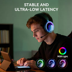 Wireless Bluetooth Open Ear Headphones,20H Playtime On Ear Bluetooth Headphones with Detachable Mic,Ultra-Comfort, Rich Bass,Breathable &Foldable Gaming Headset for Travel Home Office Game