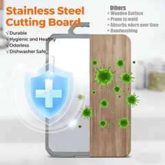 MoonSun 2 in 1 Stainless Steel Cutting Board for Kitchen, 16"x12" Double Sided, 304 Food-Grade for Meat + BPA-Free Wheat Straw for Veggies, Non-Slip Thick Board with Juice Groove, Large Size