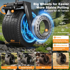 Terrfour Collapsible Wagon Cart with Tank Wheels, 580LBS Heavy Duty Folding Beach Wagon with Side Pocket for Camping Garden Sports Shopping, Black