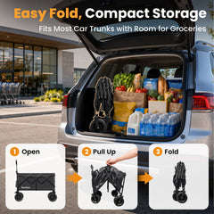 Terrfour Collapsible Folding Wagon, 580LBS Portable Heavy Duty Utility Cart for Grocery, Shopping, Garden, Sports, Camping, Black