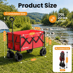 Terrfour 580LBS Collapsible Folding Wagon, Heavy Duty Utility Cart for Grocery, Shopping, Garden, Sports, Camping, Red