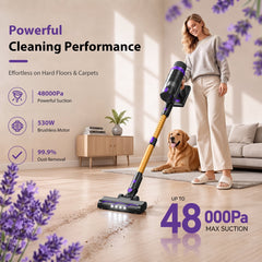 Prettycare Cordless Vacuum Cleaner, 48KPA 530W, 8*2600mAh 55mins Runtime 9 in 1 Stick Vacuum for Home Pet Hair Carpet Wood Floor