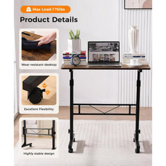 KLSMYHOKI Standing Desk, Adjustable Height 31.5" x 16" Rustic Mobile Table with Wheels, Height Range 27"-43.5" for Home Office