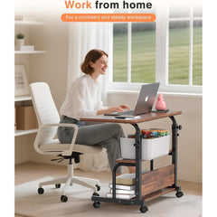 KLSMYHOKI Storage Portable Adjustable Height Desk, 32 Inch Rustic Rolling Computer Desk for Home Office Small Study Spaces