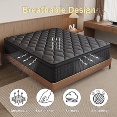 gunugu 10 inch King Hybrid Mattress in a Box, Cooling Gel Memory Foam Mattress with Individually Wrapped Pocket Coils, Medium Firm