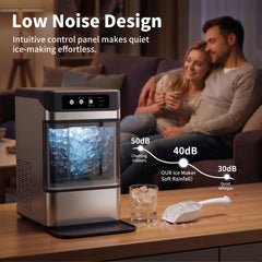 Hicloud Nugget Ice Maker Countertop, Soft Chewable Ice Maker Machine with Water Tank & Ice Scoop, 8-10 Minute First Ice, 44 lbs/24H, Auto-Cleaning, Suitable for Home/Office/Gatherings