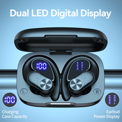 VEAT00L V6 Bluetooth Headphones Wireless Earbuds 88Hrs Playback Sport Ear Buds with Earhook Digital Display Charging Case IPX7 Waterproof Earbud Deep Bass Running Earphones for iOS Android Cellphone