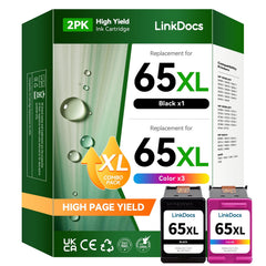 65XL Ink Cartridge for Compatible for 65 65XL Ink Cartridge Black Color Combo Pack used with Deskjet 3755 2652 3752 2622 2655 3720 Envy 5055 5052 5058 Printer Ink (2 Pack, Black&Color)