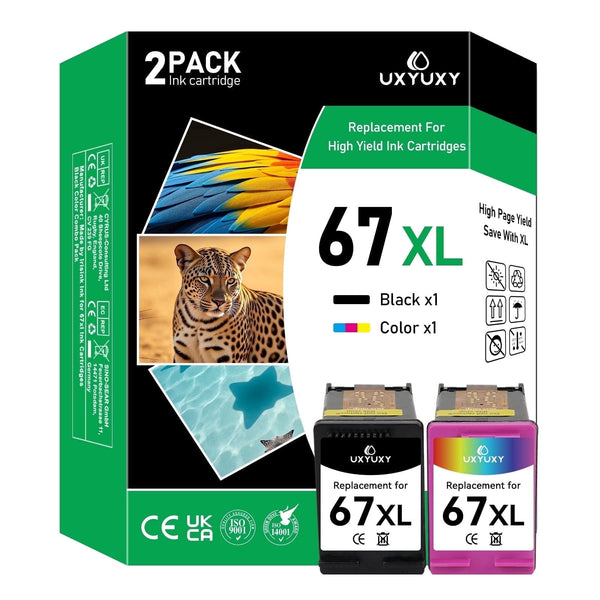 67XL Ink Cartridges Compatible for HP 67 Ink Cartridge for Deskjet 2700 2700e 2752 2752e 2755 2755e Envy 6000 6055 6055e Printer (Black Tri-Color 2 Pack)