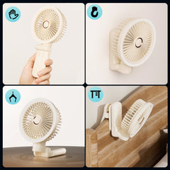 New 9000mAh 4-Speed Oscillating LED Desk Fan,Portable Stroller Fan/Foldable Hanging Clip Fans,Handheld Fans,Personal Rechargeable Small Fan for Home Travel Camping,11inch,Beige
