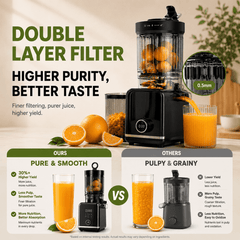 Hicloud 200W Juicer, Cold Press Juicer with 4.4" Large Feed Chute, Electronic 5-Speed Masticating Juicer Machines for Whole Vegetables & Fruits, High-yield Juice Maker, Easy Clean