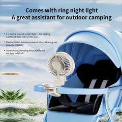 New 9000mAh 4-Speed Oscillating LED Desk Fan,Portable Stroller Fan/Foldable Hanging Clip Fans,Handheld Fans,Personal Rechargeable Small Fan for Home Travel Camping,11inch,Beige