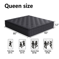 Tryagat 12” Queen Hybrid Mattress in a Box, Medium Firm Queen Size Mattresses, Cooling Gel Memory Foam Mattress with Individually Wrapped Pocket Coils, Pressure Relief