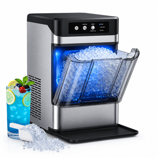 Hicloud Nugget Ice Maker Countertop, Soft Chewable Ice Maker Machine with Water Tank & Ice Scoop, 8-10 Minute First Ice, 44 lbs/24H, Auto-Cleaning, Suitable for Home/Office/Gatherings