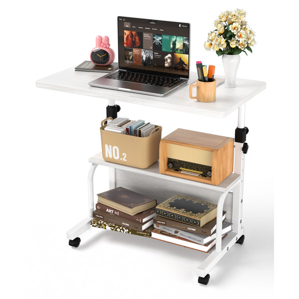 KLSMYHOKI Storage Portable Adjustable Height Desk, 32 Inch White Rolling Computer Desk for Home Office Small Study Spaces