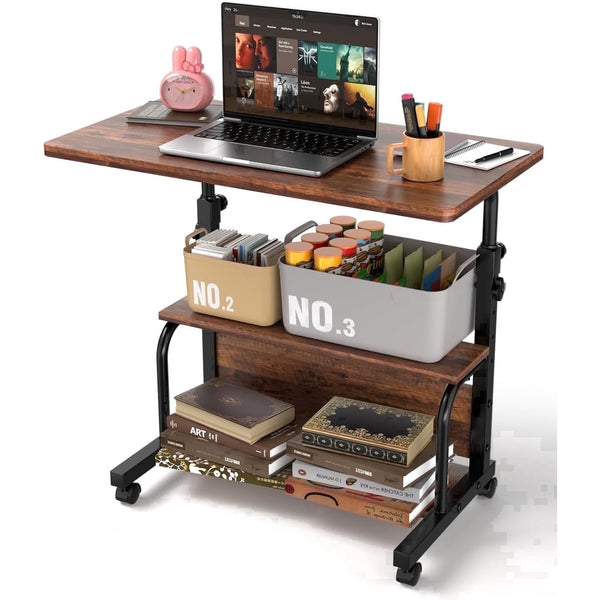 KLSMYHOKI Storage Portable Adjustable Height Desk, 32 Inch Rustic Rolling Computer Desk for Home Office Small Study Spaces