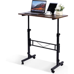 KLSMYHOKI Standing Desk, Adjustable Height 31.5" x 16" Rustic Mobile Table with Wheels, Height Range 27"-43.5" for Home Office