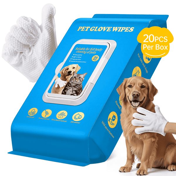Moonsun 20 Pcs Pet Wipes for Dogs & Cats, Plant-Based Deodorizing Glove Wipes, Hypoallergenic & Alcohol-Free, No Rinse for Paws & Body