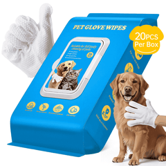 Moonsun 20 Pcs Pet Wipes for Dogs & Cats, Plant-Based Deodorizing Glove Wipes, Hypoallergenic & Alcohol-Free, No Rinse for Paws & Body