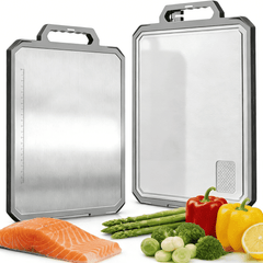 MoonSun 2 in 1 Stainless Steel Cutting Board for Kitchen, 16"x12" Double Sided, 304 Food-Grade for Meat + BPA-Free Wheat Straw for Veggies, Non-Slip Thick Board with Juice Groove, Large Size