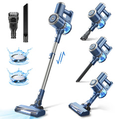 PrettyCare Cordless Vacuum Cleaner, 6-in-1 Lightweight Stick Vacuum,Self-Stand,Deep-Blue,W200-LB