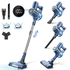 PrettyCare Cordless Stick Vacuum Cleaner, 2600mAh 6-in-1 Lightweight Upright for Carpet Hard Floor Pet Hair W200 Upgraded