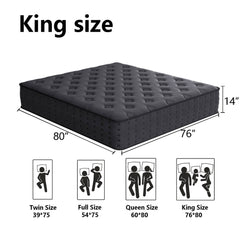 Tryagat 14” King Hybrid Mattress in a Box, Medium Firm King Size Mattresses, Cooling Gel Memory Foam Mattress with Individually Wrapped Pocket Coils, Pressure Relief
