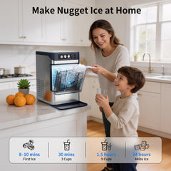 Hicloud Nugget Ice Maker Countertop, Soft Chewable Ice Maker Machine with Water Tank & Ice Scoop, 8-10 Minute First Ice, 44 lbs/24H, Auto-Cleaning, Suitable for Home/Office/Gatherings