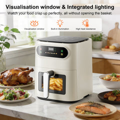 Hicloud 7.5QT Air Fryer, 1600W Multifunction Airfryer with Visible Window, Adjustable Time＆Temperature, Nonstick, 85% Less Oil, 100Pcs Liner