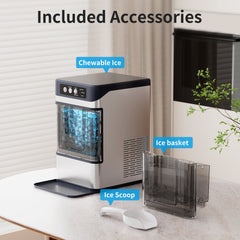 Hicloud Nugget Ice Maker Countertop, Soft Chewable Ice Maker Machine with Water Tank & Ice Scoop, 8-10 Minute First Ice, 44 lbs/24H, Auto-Cleaning, Suitable for Home/Office/Gatherings