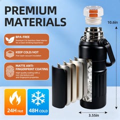 3-in-1 Insulated Water Bottle, 34oz Leakproof Stainless Steel Thermos with Straw & Spout Lid, 316 Stainless Steel Interior, Handle & Adjustable Strap for Work, Gym, Travel & Hot or Cold Drinks