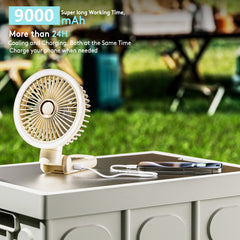 New 9000mAh 4-Speed Oscillating LED Desk Fan,Portable Stroller Fan/Foldable Hanging Clip Fans,Handheld Fans,Personal Rechargeable Small Fan for Home Travel Camping,11inch,Beige