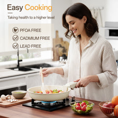 NULAS 21 Piece Pots and Pans Set Non Stick, Stackable RV Kitchen Cooking Set , Cookware Set with Detachable Handle, Dishwasher Safe, Oven Safe, Cream White