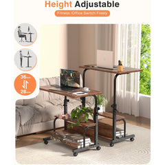 KLSMYHOKI Storage Portable Adjustable Height Desk, 32 Inch Rustic Rolling Computer Desk for Home Office Small Study Spaces