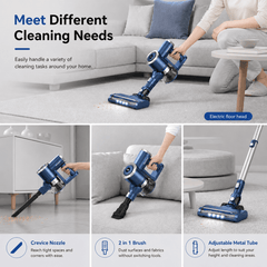 PrettyCare Cordless Stick Vacuum Cleaner, 2600mAh 6-in-1 Lightweight Upright for Carpet Hard Floor Pet Hair W200 Upgraded