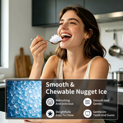 Hicloud Nugget Ice Maker Countertop, Soft Chewable Ice Maker Machine with Water Tank & Ice Scoop, 8-10 Minute First Ice, 44 lbs/24H, Auto-Cleaning, Suitable for Home/Office/Gatherings