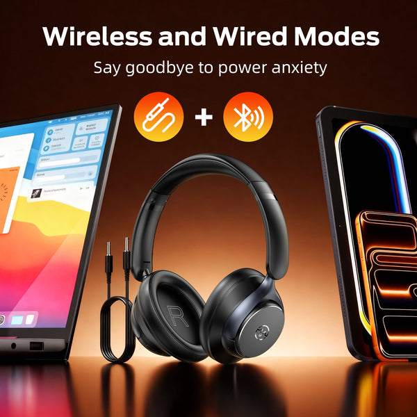 Active Noise Cancelling Headphones,60H Playtime Bluetooth 6.0 Wireless Headphones with Hi-Res Audio, Over Ear Headphones with Microphone, Deep Bass,Comfort Fit,Foldable Headset for Travel Office Game
