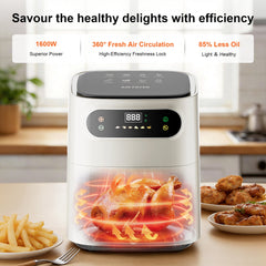 Hicloud 7.5QT Air Fryer, 1600W Multifunction Airfryer with Visible Window, Adjustable Time＆Temperature, Nonstick, 85% Less Oil, 100Pcs Liner