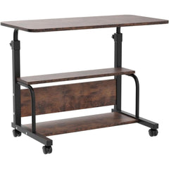 KLSMYHOKI Storage Portable Adjustable Height Desk, 32 Inch Rustic Rolling Computer Desk for Home Office Small Study Spaces