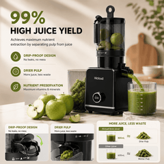Hicloud 200W Juicer, Cold Press Juicer with 4.4" Large Feed Chute, Electronic 5-Speed Masticating Juicer Machines for Whole Vegetables & Fruits, High-yield Juice Maker, Easy Clean