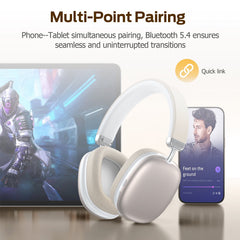 Bluetooth Headphones Over Ear, 65Hrs Playtime Wireless Headphones,Bass Boosted by 90%,Lightweight Headset with Deep Bass, Clear Call with 4 Noise Cancelling Mics,Low Latency for Travel Work Cellphone