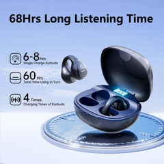 VEAT00L Open-Ear Headphones, Wireless Clip On Earbuds with Digital Display Charging Case 68 Hours Playtime, Lightweight Comfort, Stable Fit, Open-Ear Safety Design for Active and Office Use
